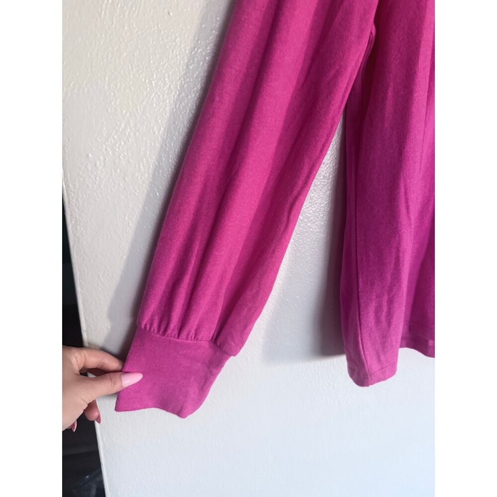 new J CREW hot fuchsia pink supercozy balloon sleeve mock neck knit top - Picture 6 of 7